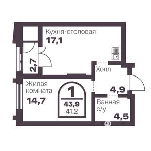 1-к квартира, вторичка, 41м2, 22/24 этаж