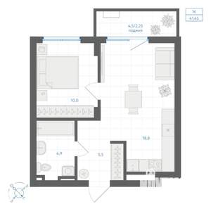 1-к квартира, вторичка, 41м2, 4/10 этаж