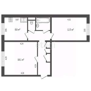 2-к квартира, вторичка, 53м2, 1/10 этаж