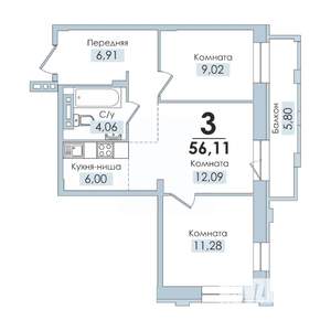 3-к квартира, вторичка, 56м2, 4/10 этаж