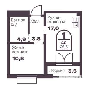1-к квартира, вторичка, 37м2, 1/24 этаж