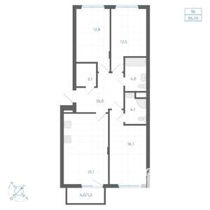 3-к квартира, вторичка, 86м2, 2/14 этаж