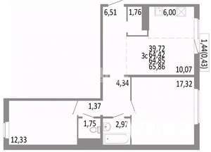3-к квартира, сданный дом, 65м2, 10/10 этаж
