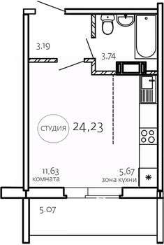 Студия квартира, строящийся дом, 24м2, 1/10 этаж