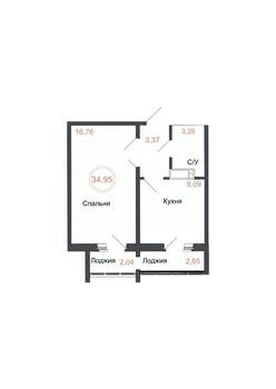 1-к квартира, вторичка, 35м2, 14/16 этаж