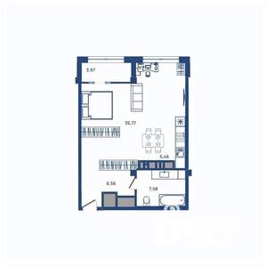 1-к квартира, вторичка, 56м2, 19/23 этаж