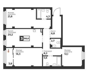 3-к квартира, вторичка, 98м2, 6/17 этаж