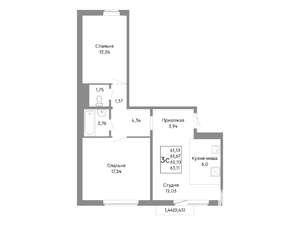 3-к квартира, строящийся дом, 62м2, 8/10 этаж