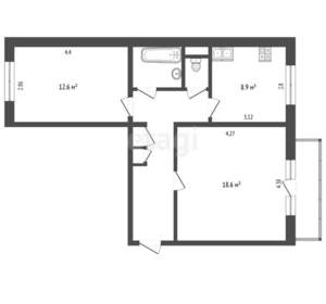 2-к квартира, вторичка, 54м2, 5/9 этаж