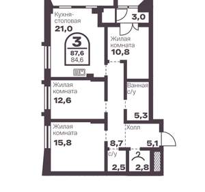 3-к квартира, вторичка, 85м2, 17/8 этаж