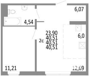 2-к квартира, строящийся дом, 41м2, 2/10 этаж