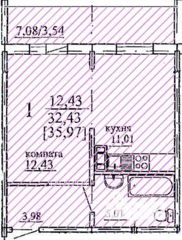 1-к квартира, вторичка, 36м2, 7/10 этаж