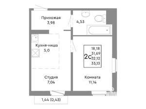 2-к квартира, строящийся дом, 32м2, 6/10 этаж