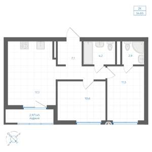2-к квартира, вторичка, 55м2, 8/10 этаж