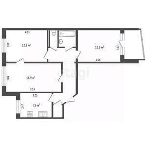 3-к квартира, вторичка, 64м2, 1/9 этаж