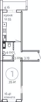 1-к квартира, строящийся дом, 39м2, 2/10 этаж