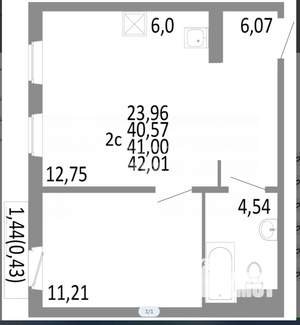 2-к квартира, вторичка, 41м2, 6/10 этаж