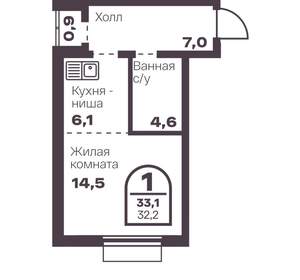 1-к квартира, вторичка, 32м2, 8/8 этаж