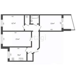 3-к квартира, вторичка, 66м2, 9/9 этаж