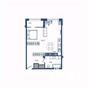 1-к квартира, вторичка, 56м2, 5/23 этаж