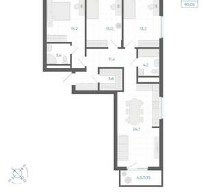 3-к квартира, вторичка, 90м2, 10/18 этаж