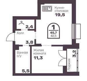 1-к квартира, вторичка, 43м2, 2/8 этаж