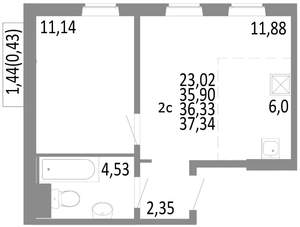 2-к квартира, строящийся дом, 36м2, 10/10 этаж