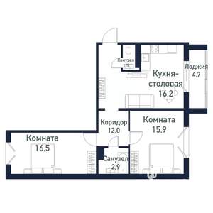 2-к квартира, вторичка, 66м2, 6/10 этаж