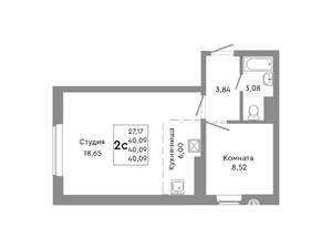 Студия квартира, строящийся дом, 40м2, 2/10 этаж