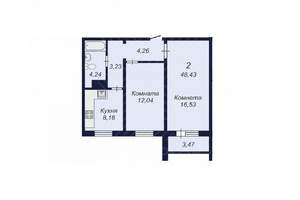 2-к квартира, вторичка, 48м2, 14/18 этаж