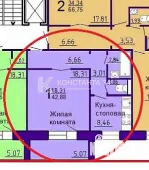 1-к квартира, вторичка, 41м2, 7/10 этаж