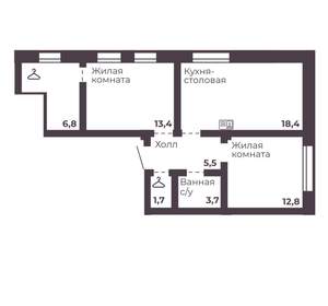 2-к квартира, вторичка, 62м2, 6/17 этаж