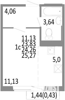 1-к квартира, строящийся дом, 24м2, 7/10 этаж