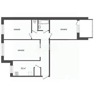 3-к квартира, вторичка, 66м2, 9/10 этаж