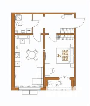 2-к квартира, строящийся дом, 52м2, 2/10 этаж