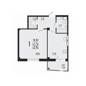 1-к квартира, вторичка, 43м2, 11/16 этаж