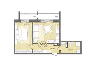 2-к квартира, вторичка, 55м2, 4/13 этаж