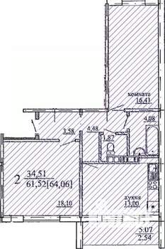 2-к квартира, вторичка, 64м2, 5/10 этаж