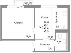 2-к квартира, строящийся дом, 42м2, 10/10 этаж