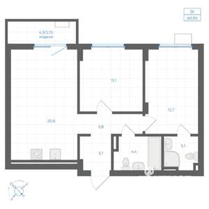 2-к квартира, вторичка, 61м2, 5/10 этаж