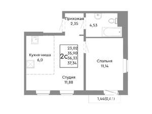 2-к квартира, вторичка, 36м2, 8/10 этаж