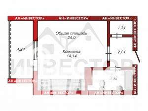 Студия квартира, вторичка, 24м2, 6/10 этаж