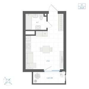 1-к квартира, вторичка, 26м2, 4/14 этаж