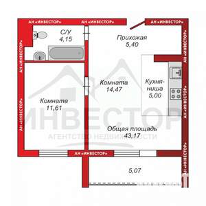 2-к квартира, вторичка, 43м2, 5/10 этаж