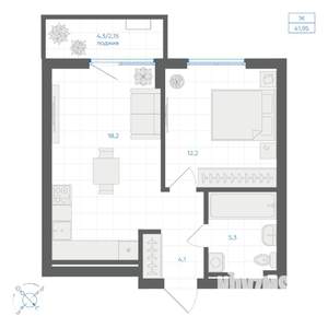 1-к квартира, вторичка, 42м2, 2/9 этаж