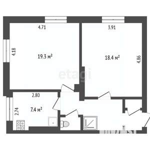 2-к квартира, вторичка, 57м2, 1/2 этаж