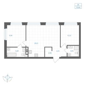 2-к квартира, вторичка, 71м2, 18/30 этаж