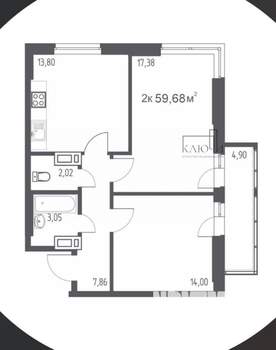 2-к квартира, вторичка, 60м2, 3/27 этаж