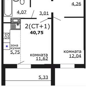 2-к квартира, вторичка, 41м2, 13/18 этаж