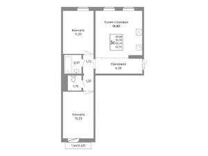 3-к квартира, строящийся дом, 57м2, 6/10 этаж